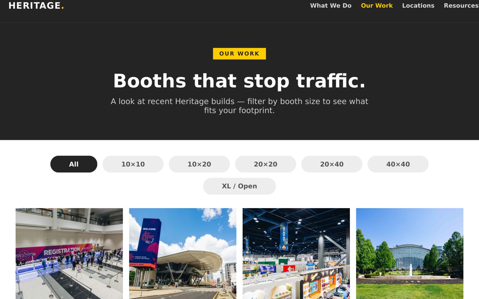 Unpublished Our Work gallery with booth-size filters