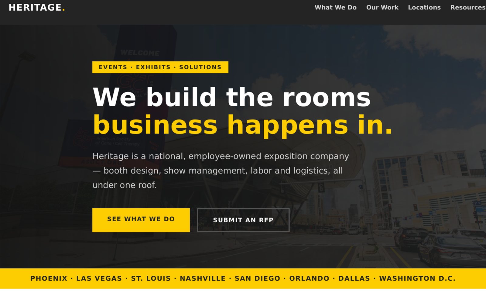 Unpublished homepage design: We build the rooms business happens in